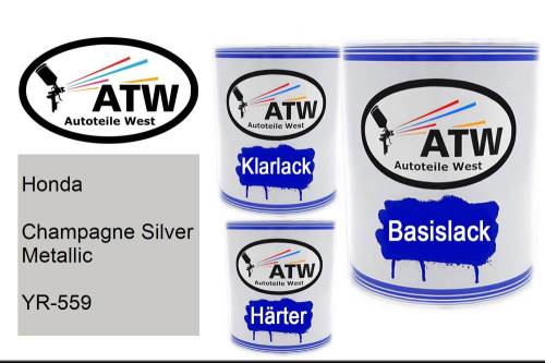 Honda, Champagne Silver Metallic, YR-559: 1L Lackdose + 1L Klarlack + 500ml Härter - Set, von ATW Autoteile West.